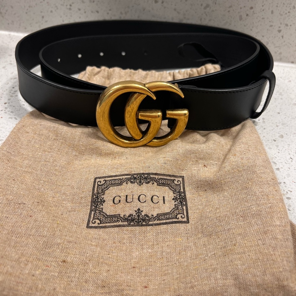Gucci Black and Gold Belt with Signature GG Buckle